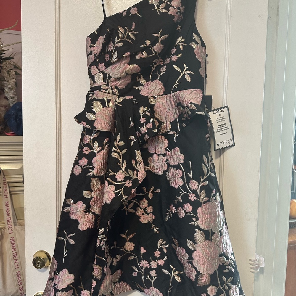 Adrianna Papell Pink One Shoulder A-line Cocktail Dress